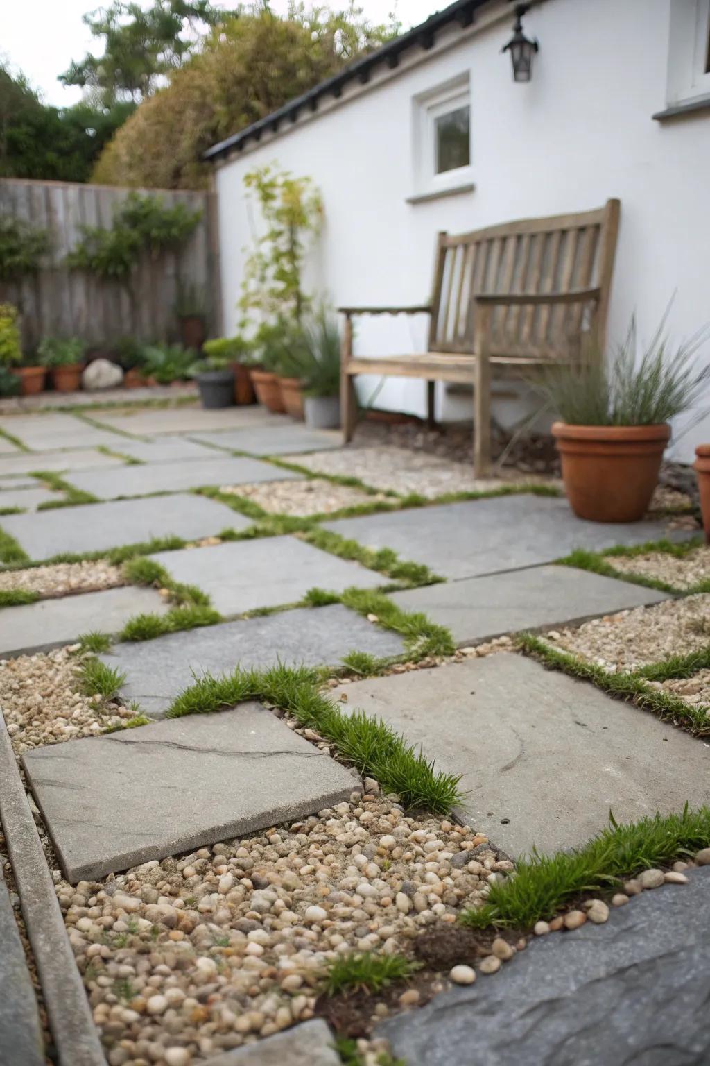 A flagstone patio featuring an artistic and robust design.