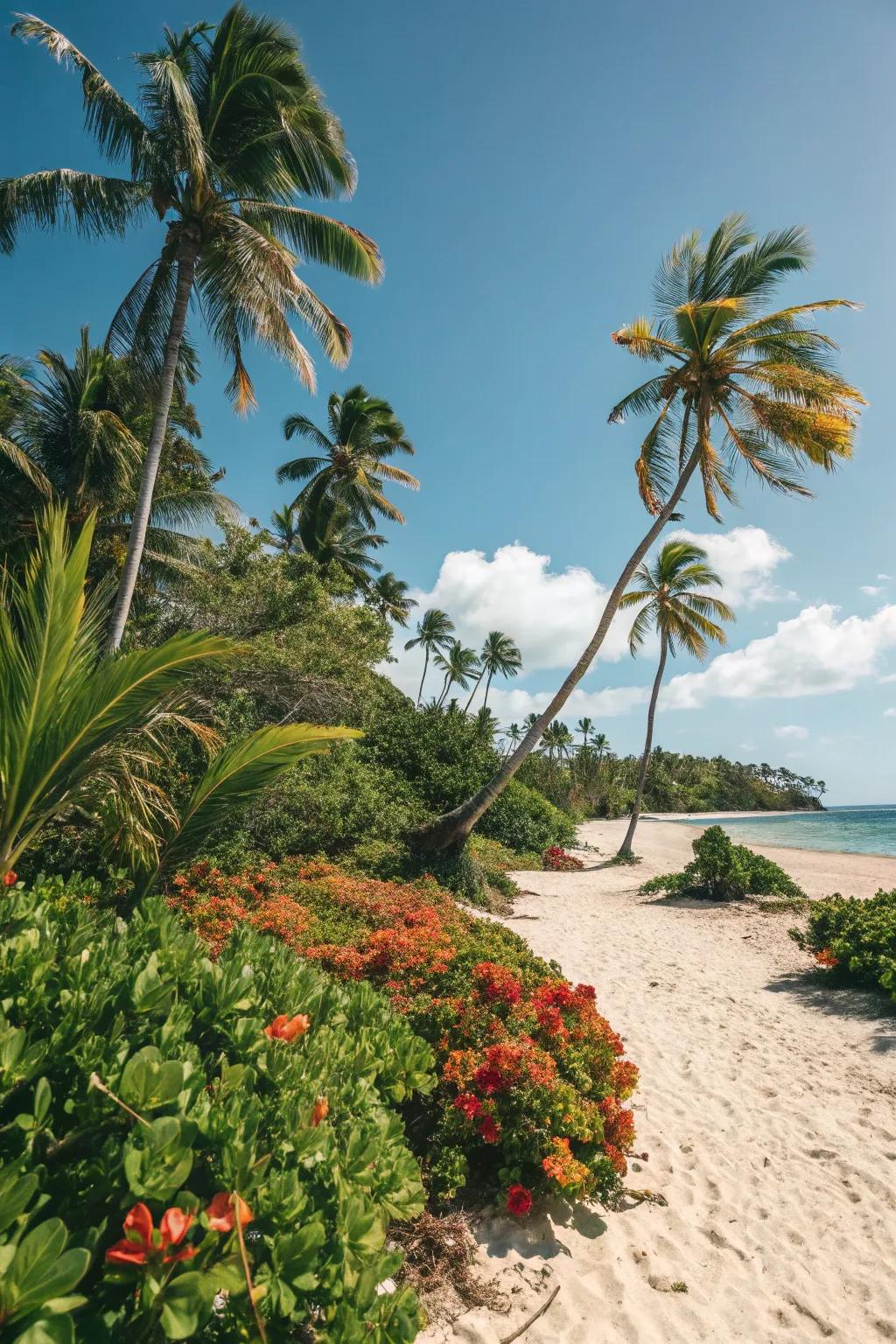 It's bright and exotic in a tropical paradise location.