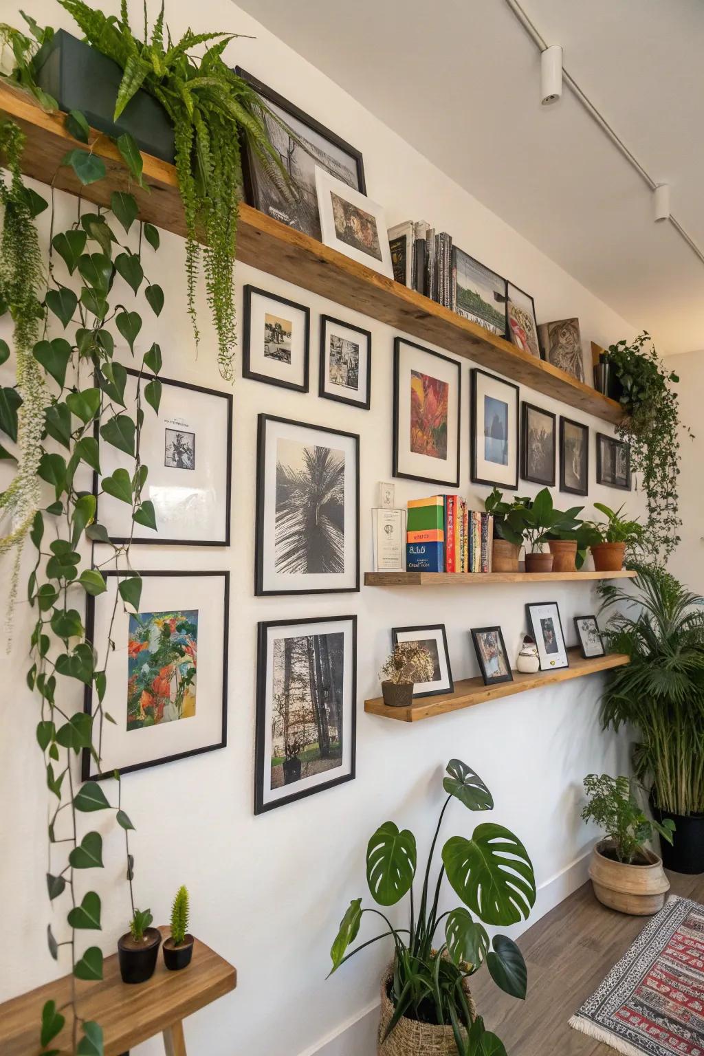 Picture wall enhanced with supplemental decor.