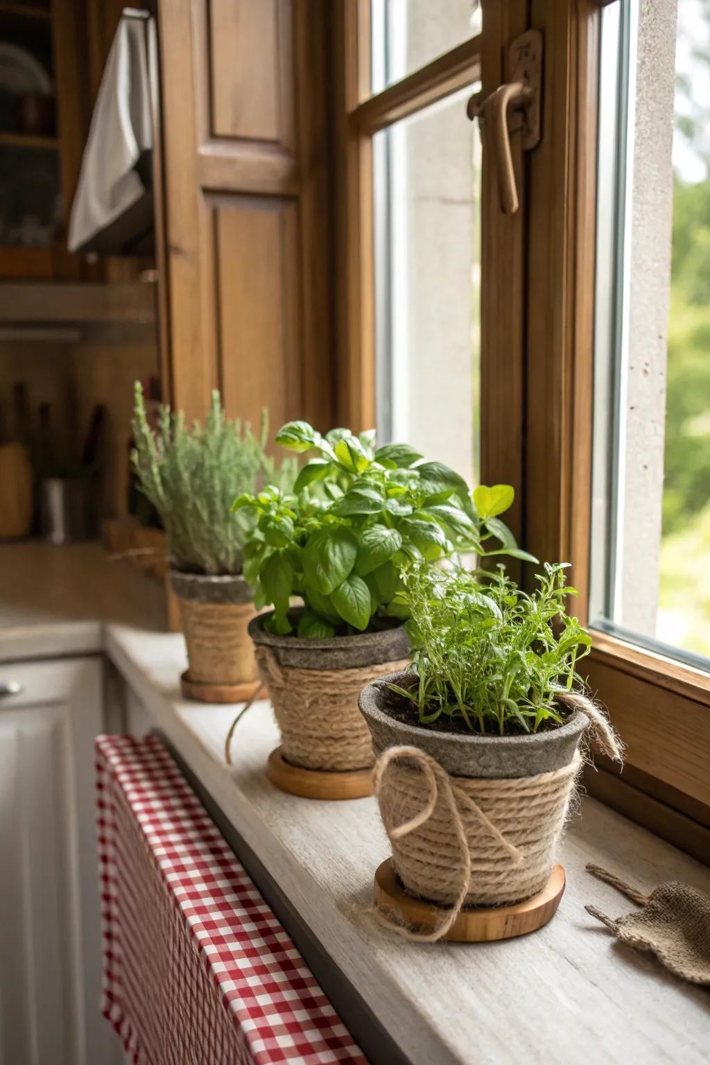 Binding wraps add a rustic touch to any pot.