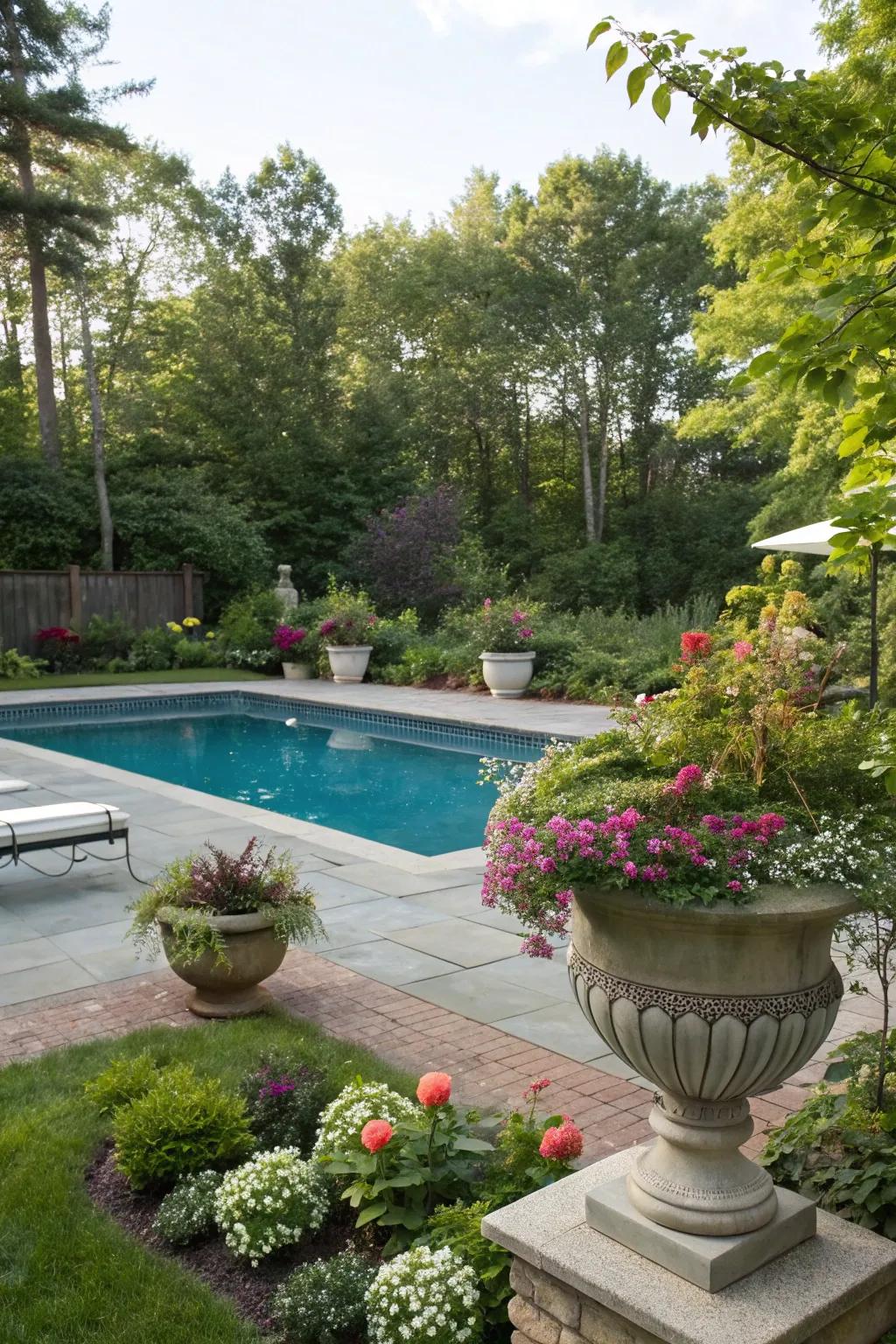 A lively pool area enriched with lush greenery.
