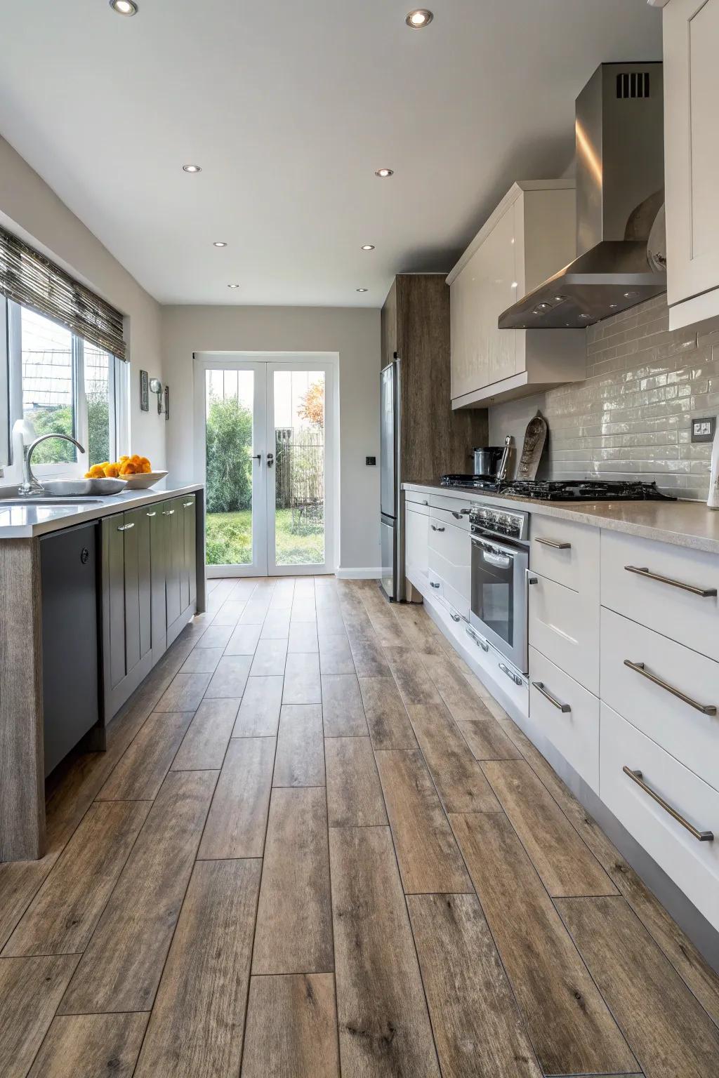 Timber-style vitreous tiles merge the splendor of wood with vitreous's resilience.