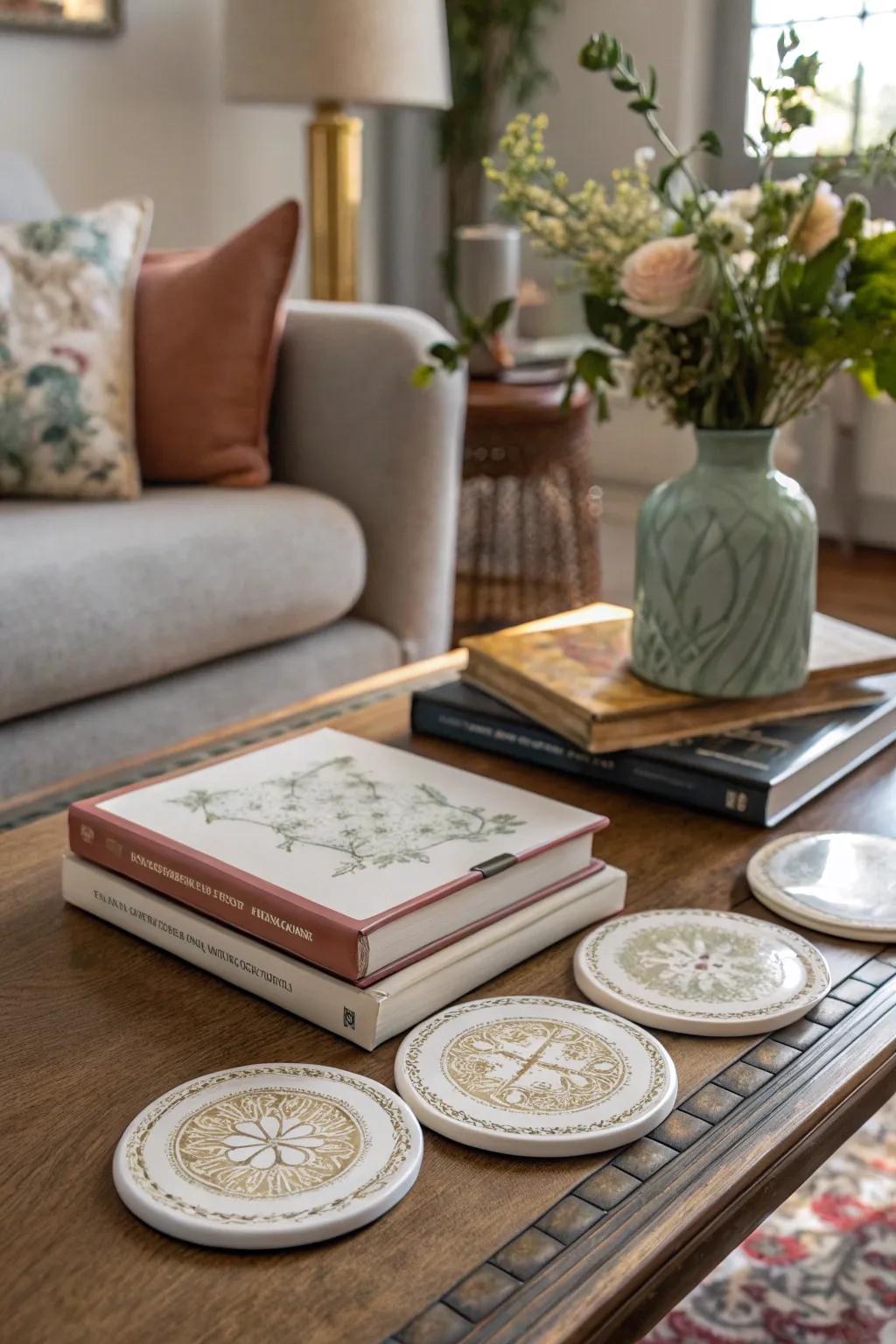 Protect surfaces with a fashionable fine china coaster collection.