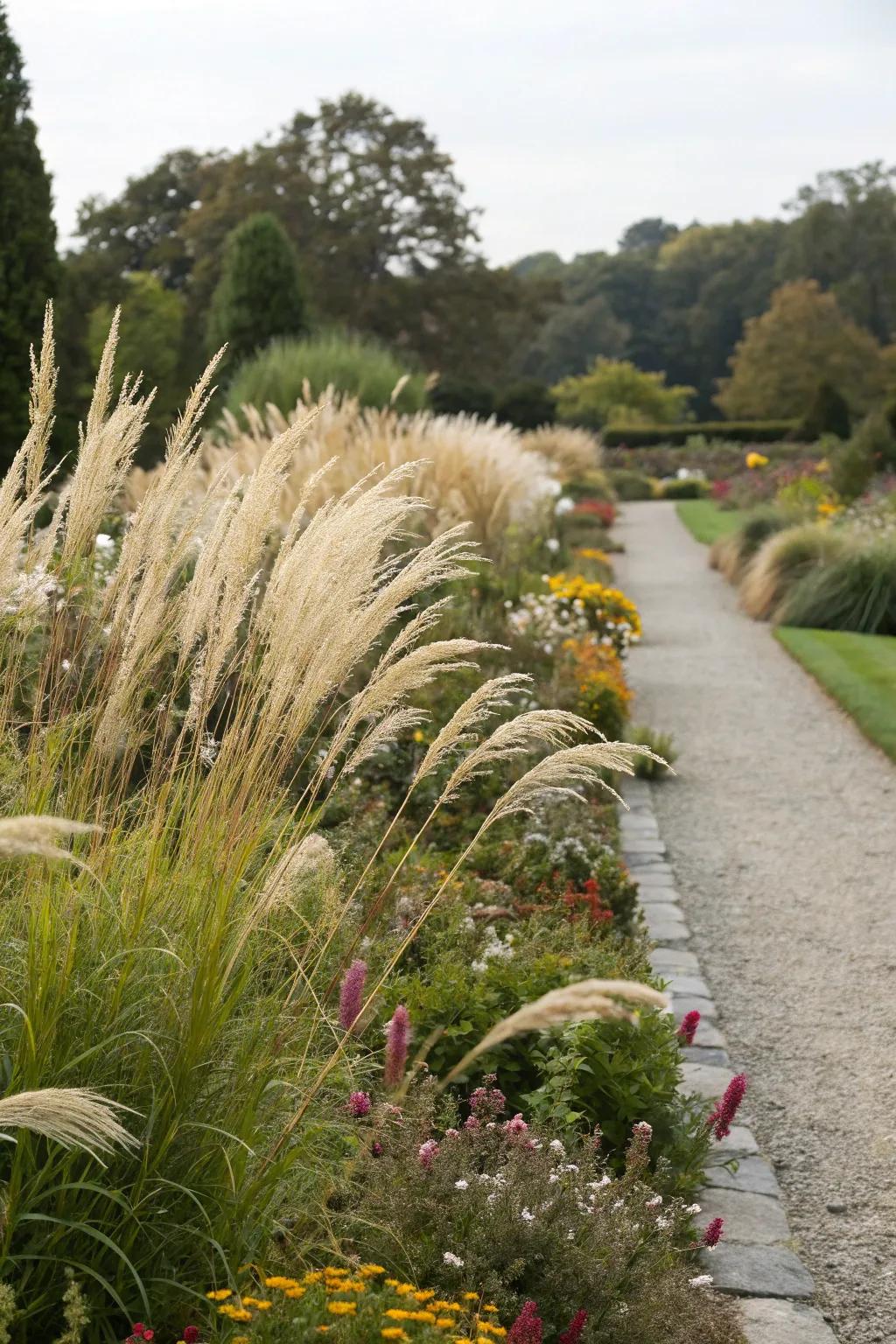 Ornamental grasses adding texture to property lines.