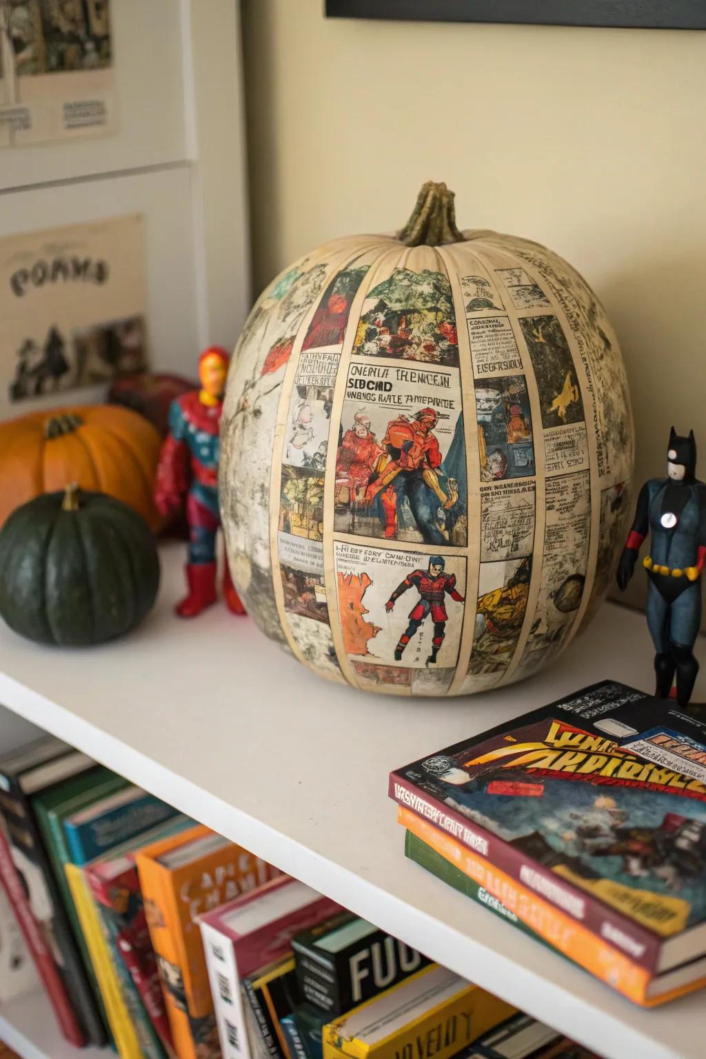 Comic booklet pumpkins resonate well with superhero followers.
