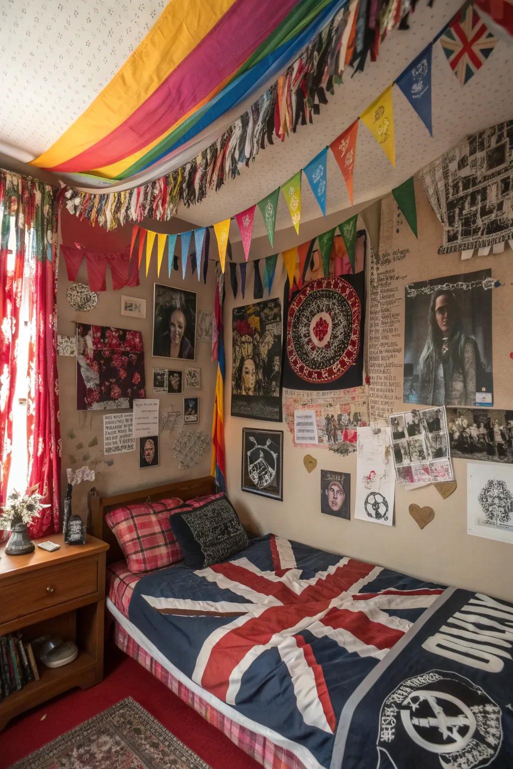 Add color and movement with pennants and material banners.