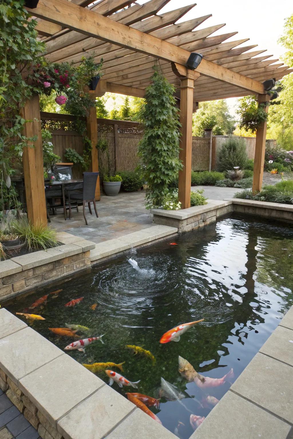 A shaded oasis with a pergola.