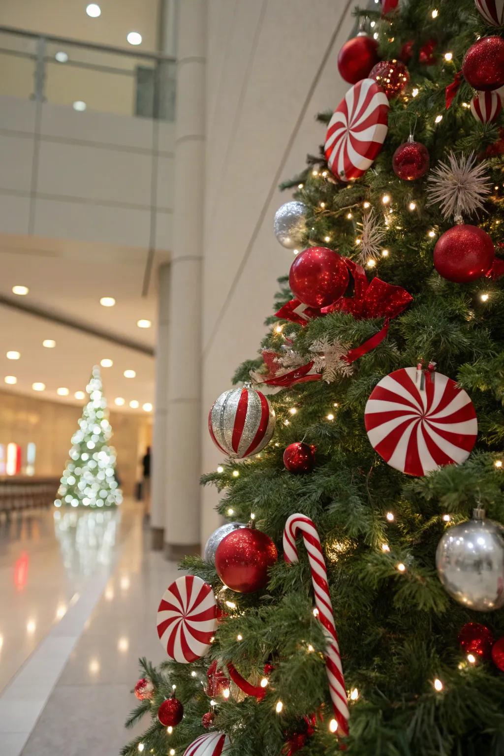 Candy cane patterns add a playful charm to your tree.