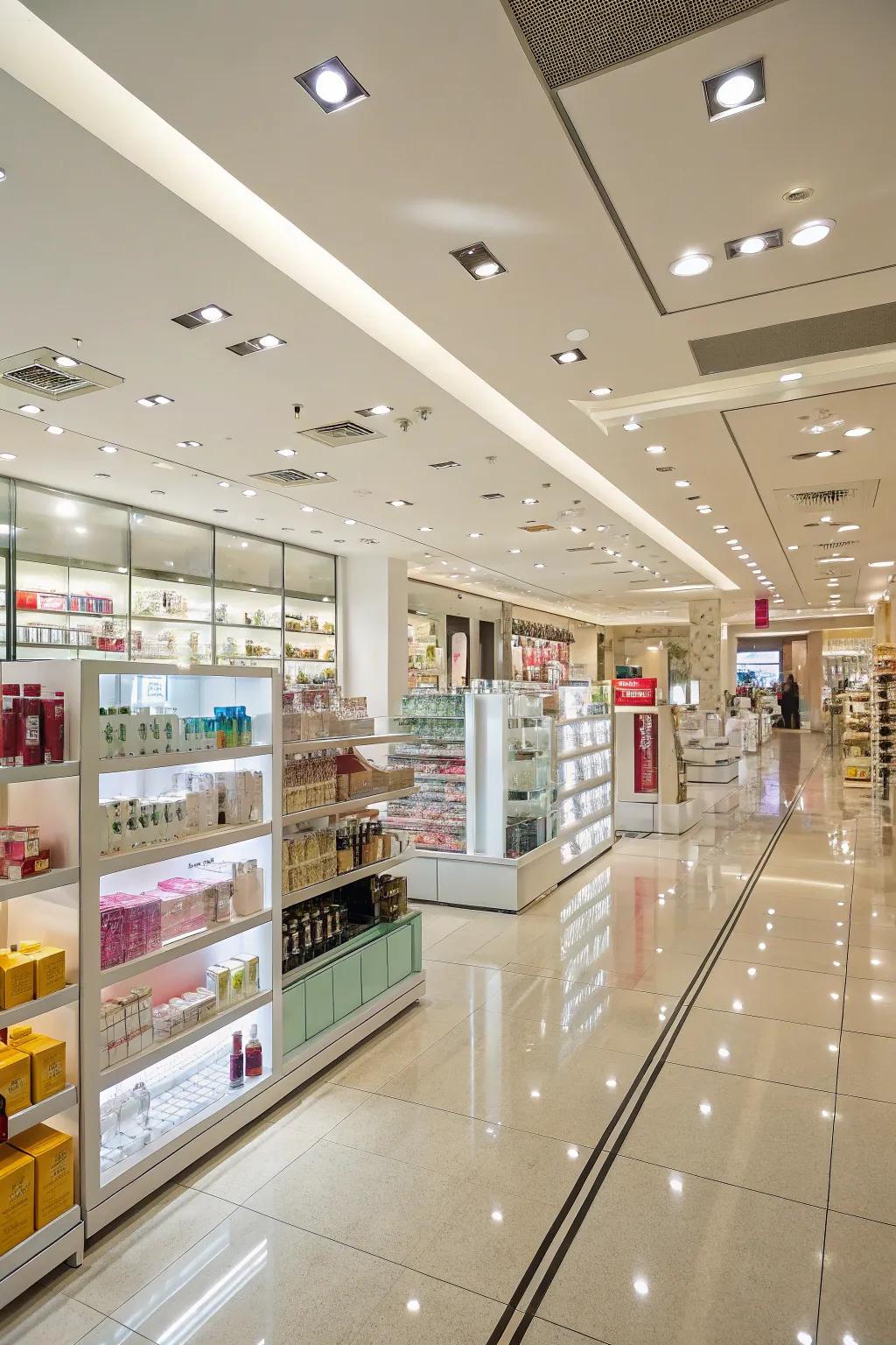 Vivid lighting ensuring clear visibility throughout the store.