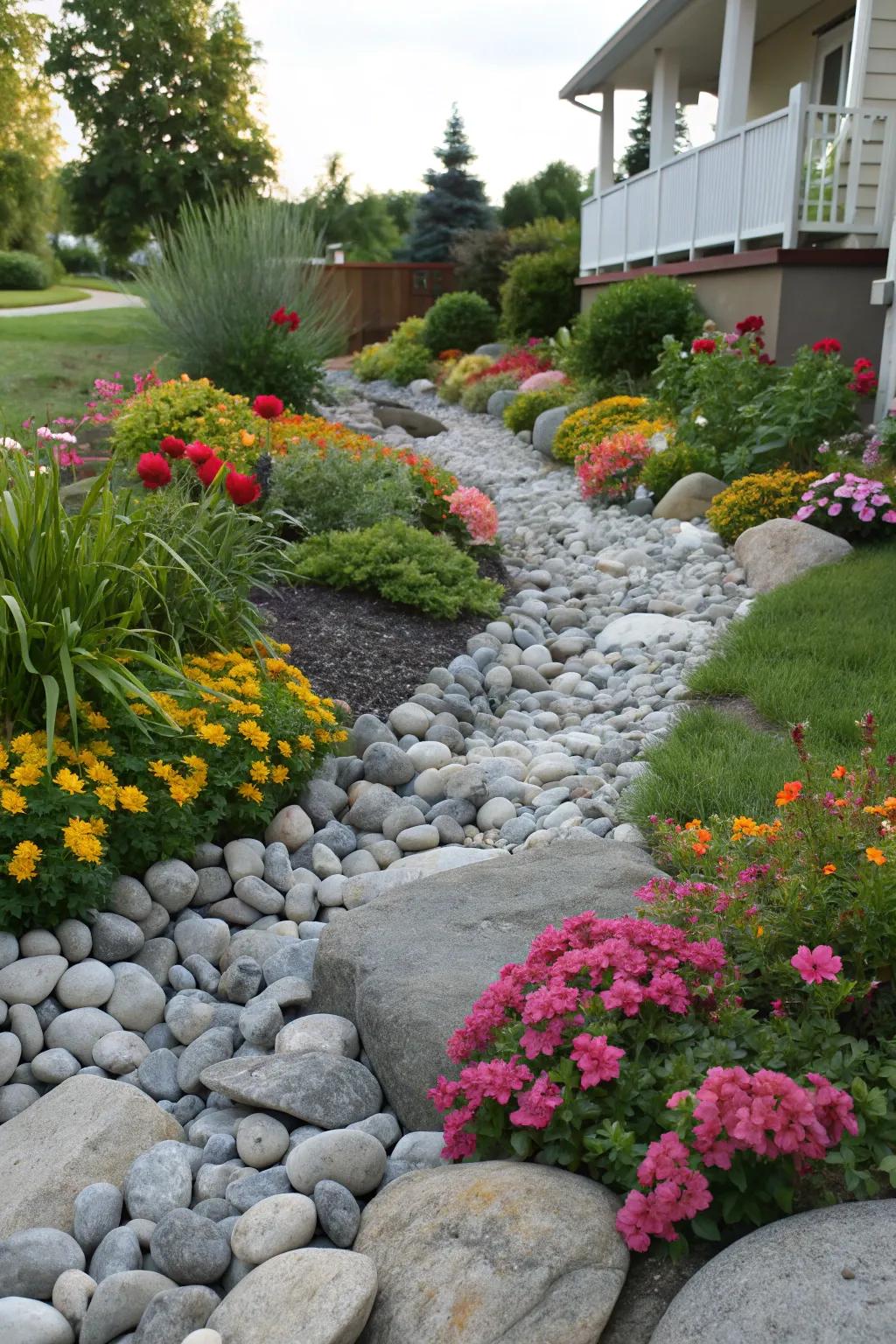 Highlight your plants with contrasting pebble landscaping.
