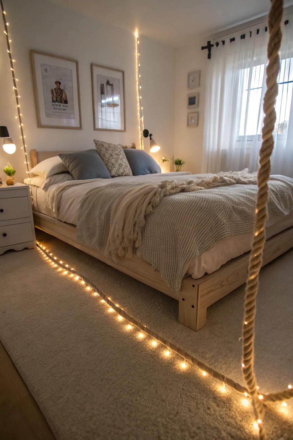 Add a dreamy radiance to your bedroom with under-bed optical strands.