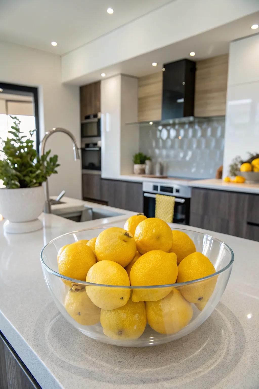 Citrus fruits in a glass bowl contribute a new and energetic burst to your kitchen.