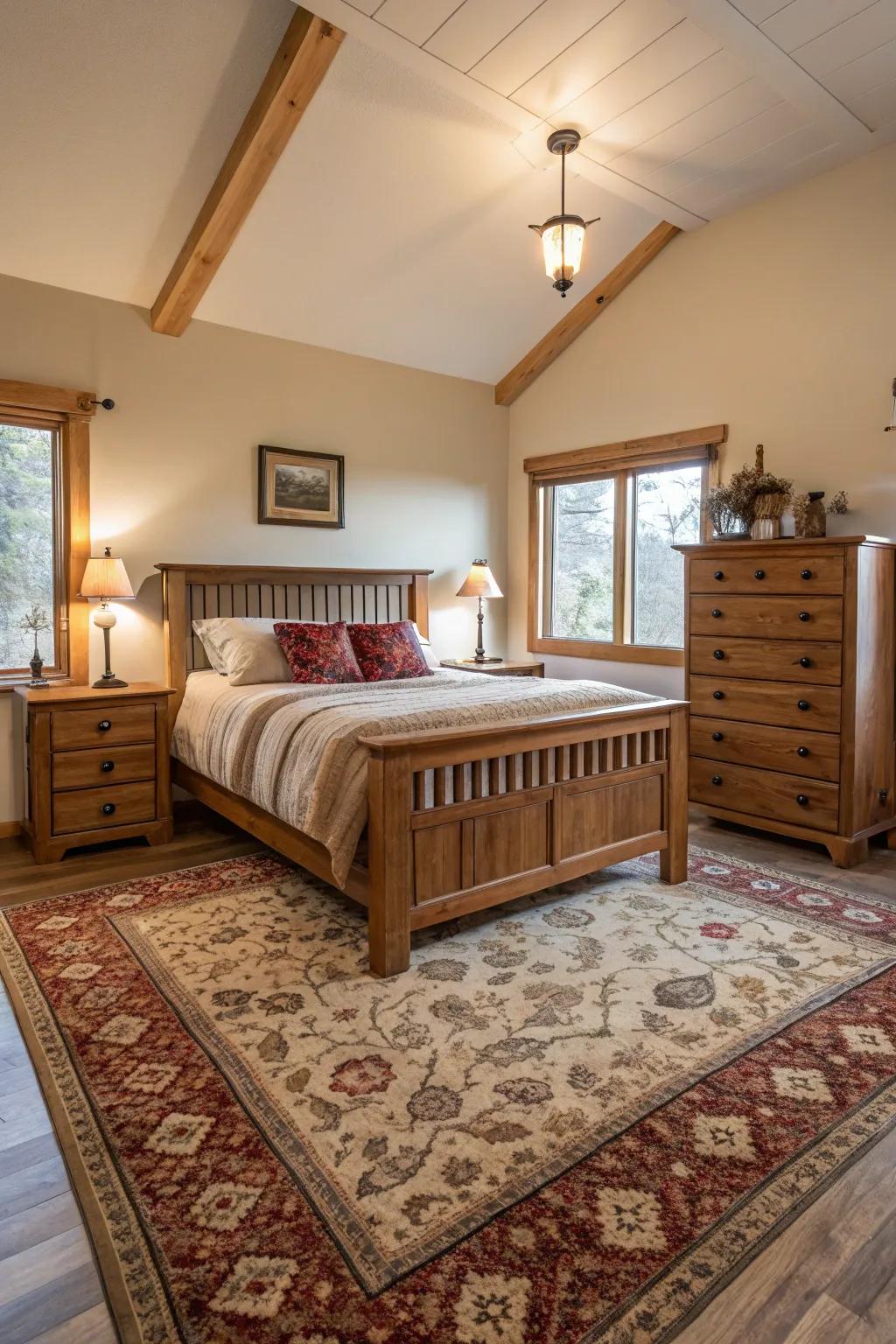 Complementary rugs and furniture pieces result in a harmonious design.