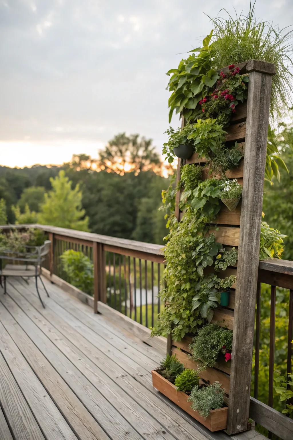 Verdure and seclusion are contributed to this countryside patio through suspended gardens.