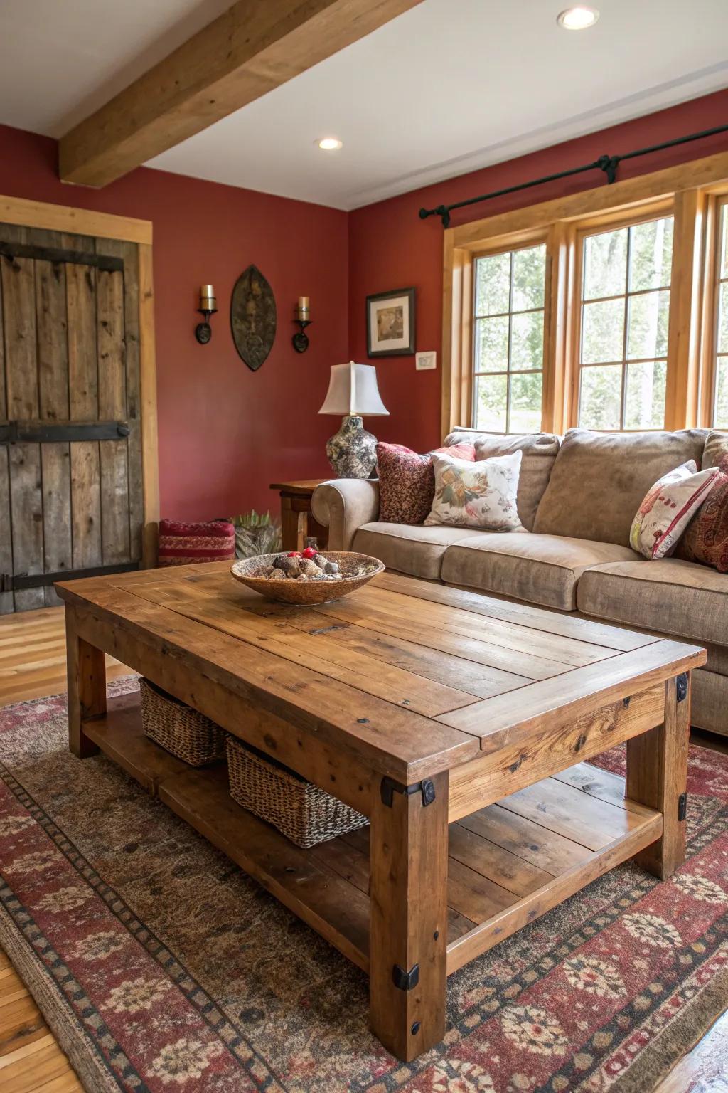 Reclaimed timber delivers a sustainable, countryside touch to the family room.