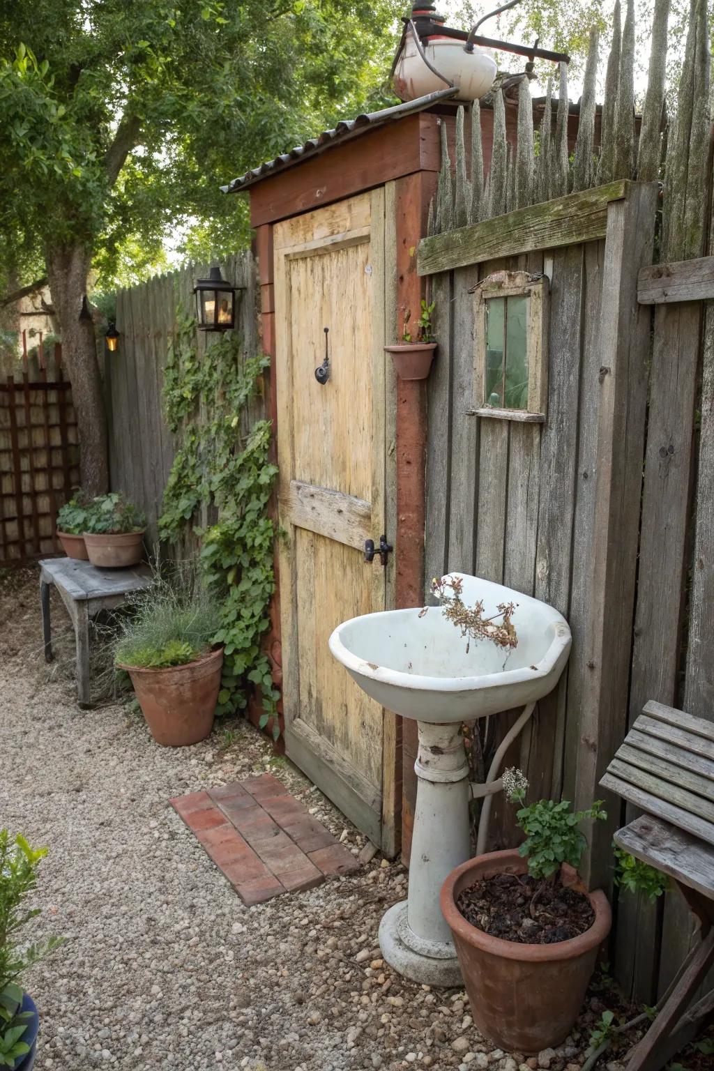 Vintage components introduce character and charm to this outdoor setting.
