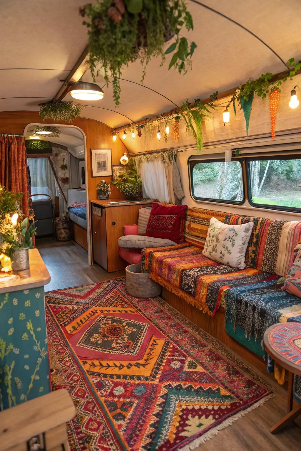 Bohemian chic style includes a free-spirited touch to this RV.