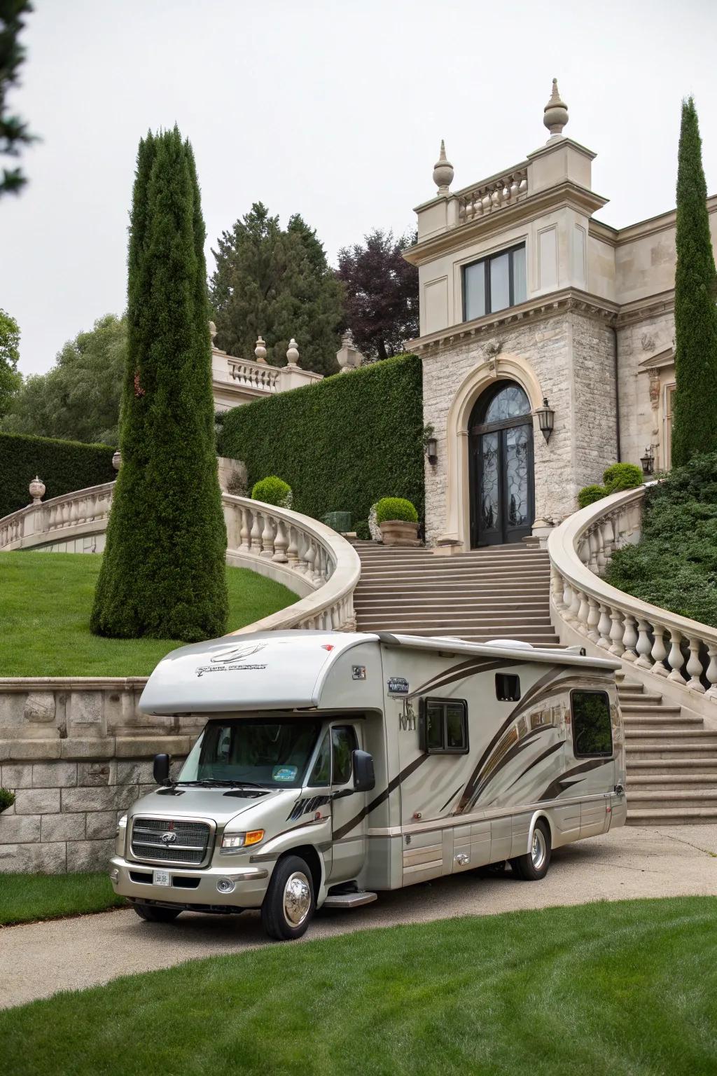 Stone veneer cladding provides a luxurious and royal appearance.