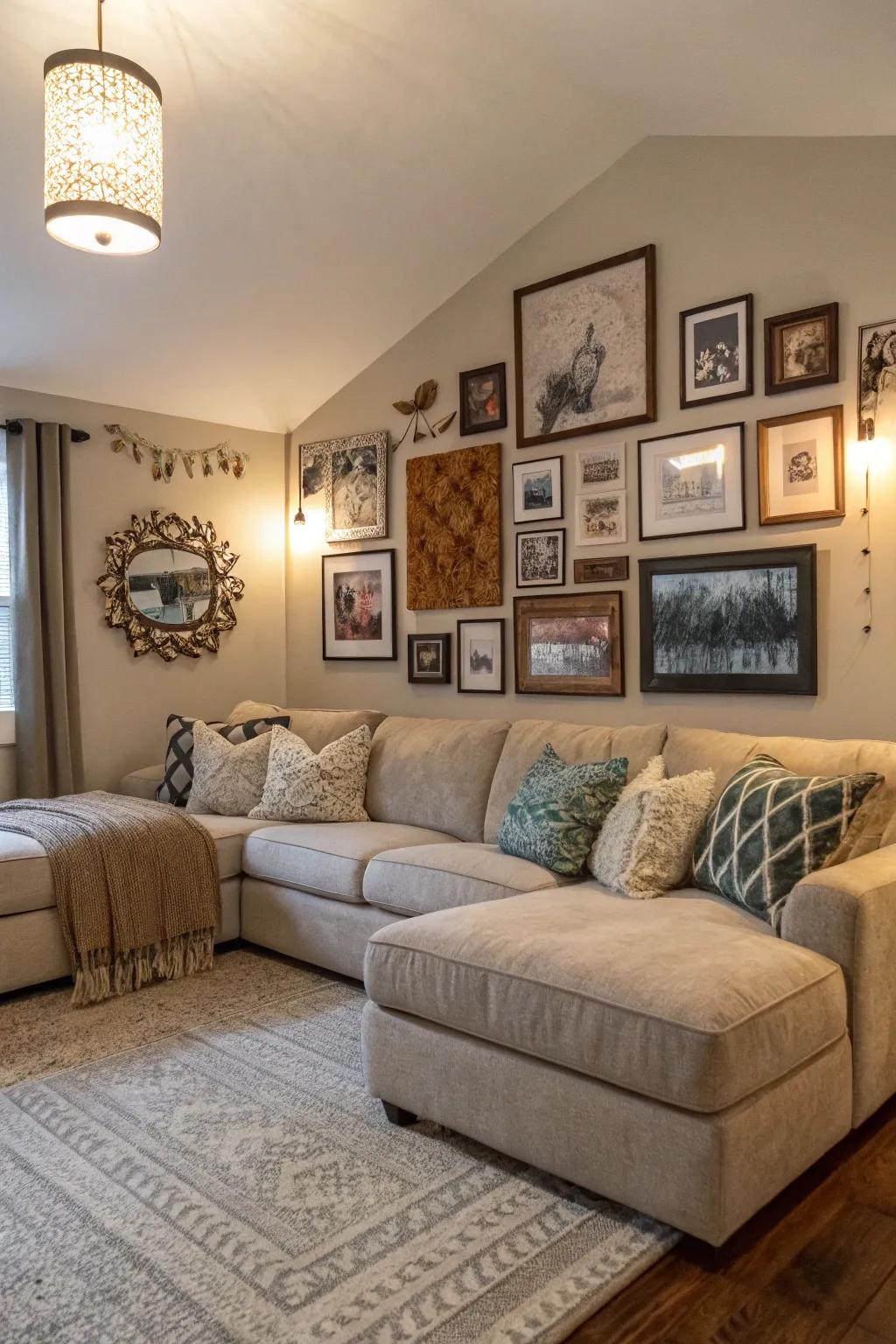 Wall art personalizes your space and complements the sectional’s visual appeal.