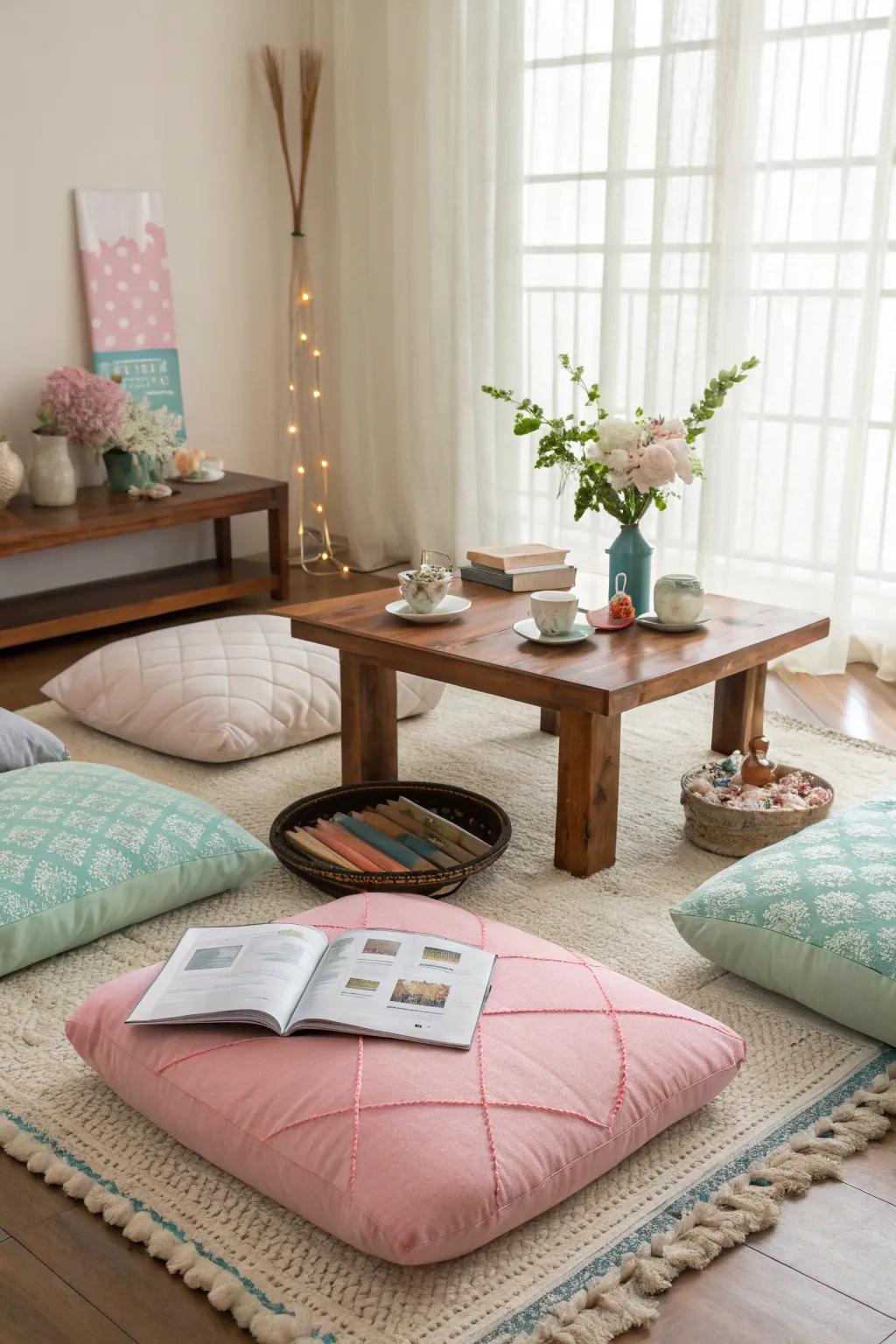 Lower furniture encourages intimacy and calm.