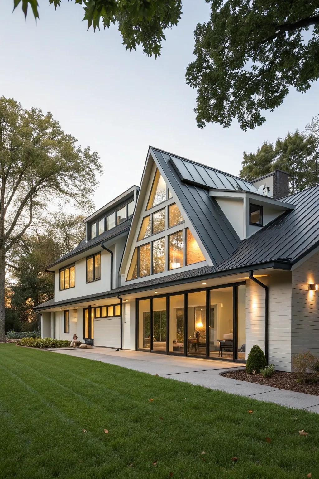 Contemporary house featuring a geometrically designed shed dormer.