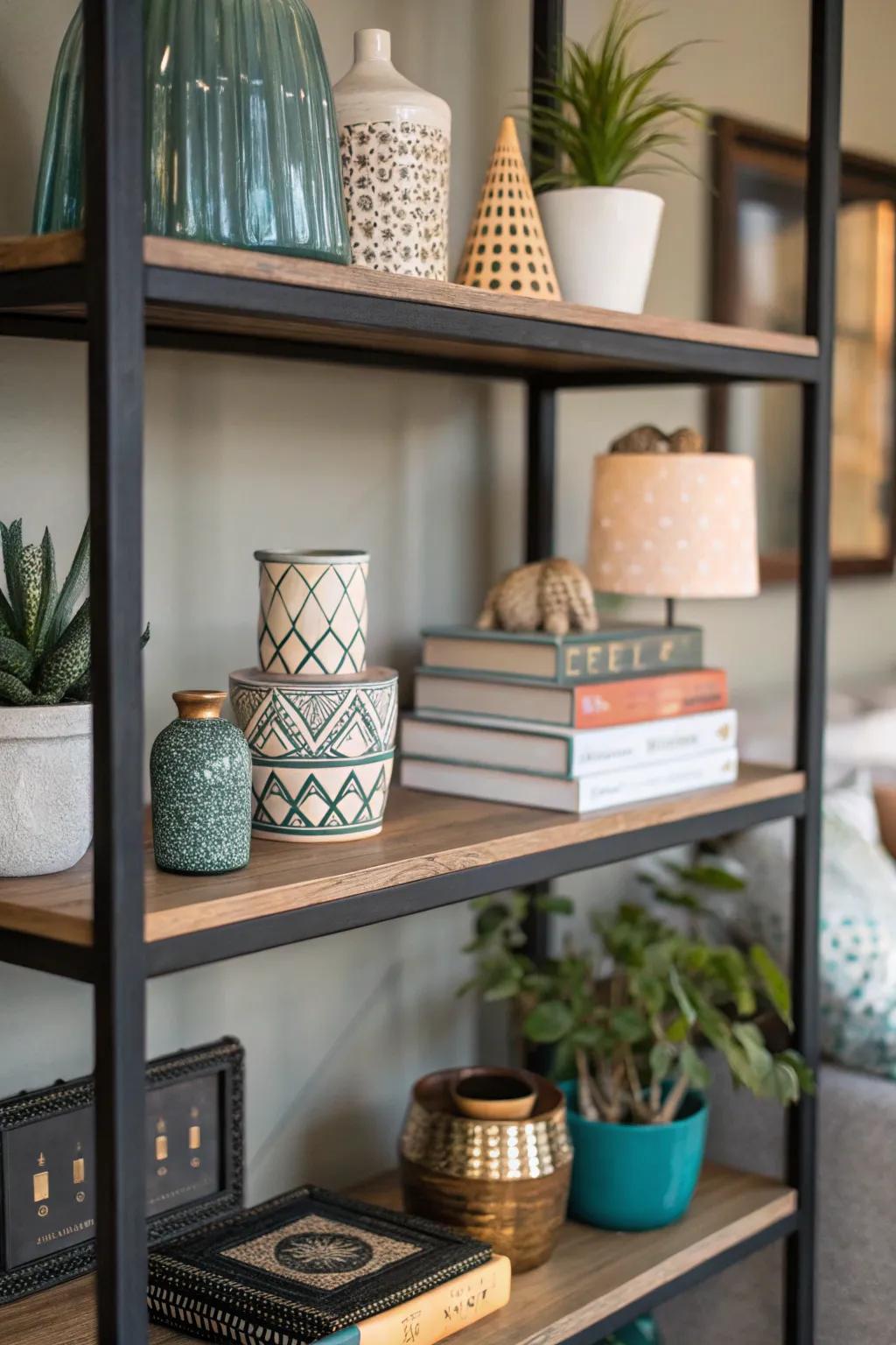 Layering infuses the shelf with depth and visual interest.