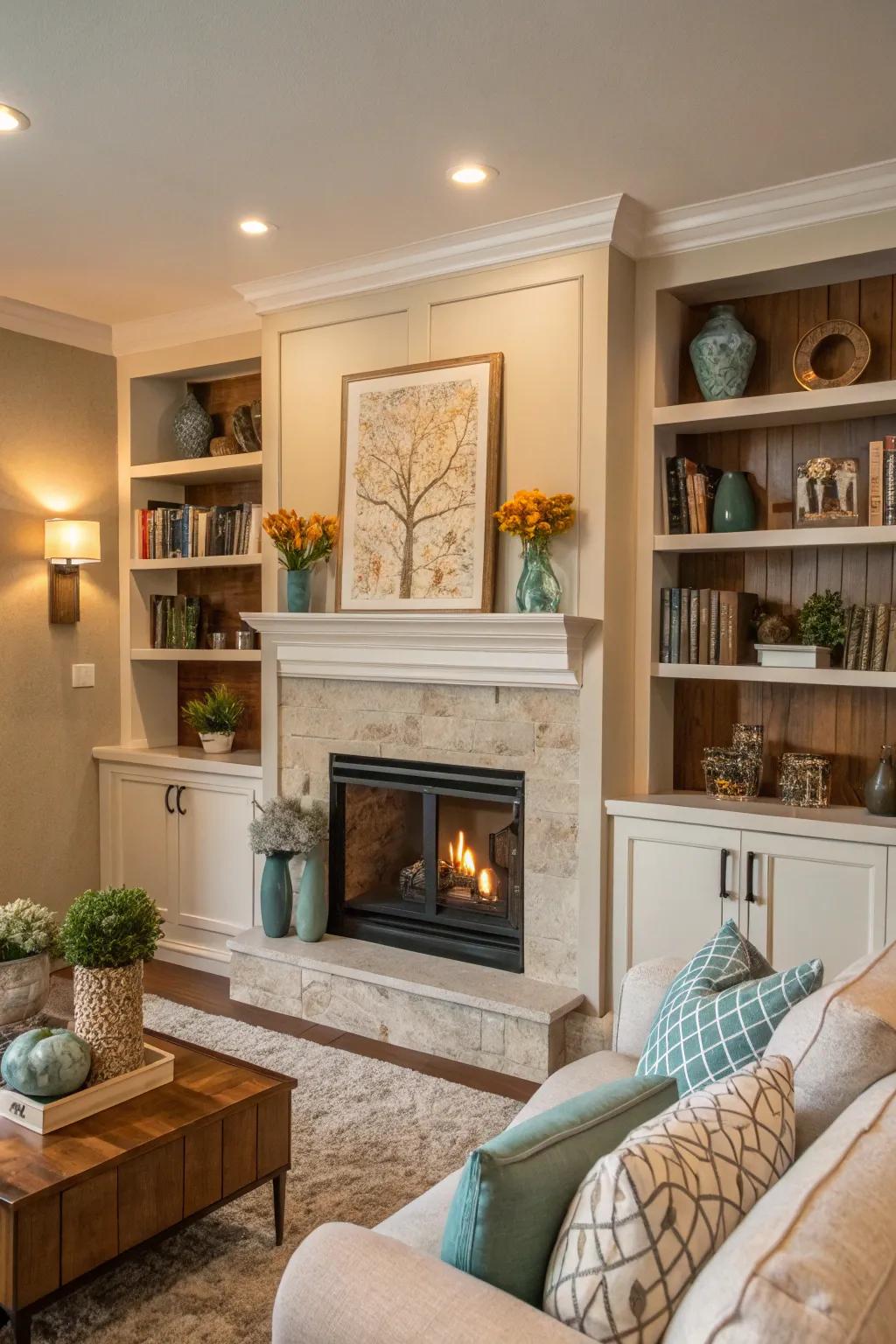 A coordinated color palette enhances the visual appeal of the shelves.