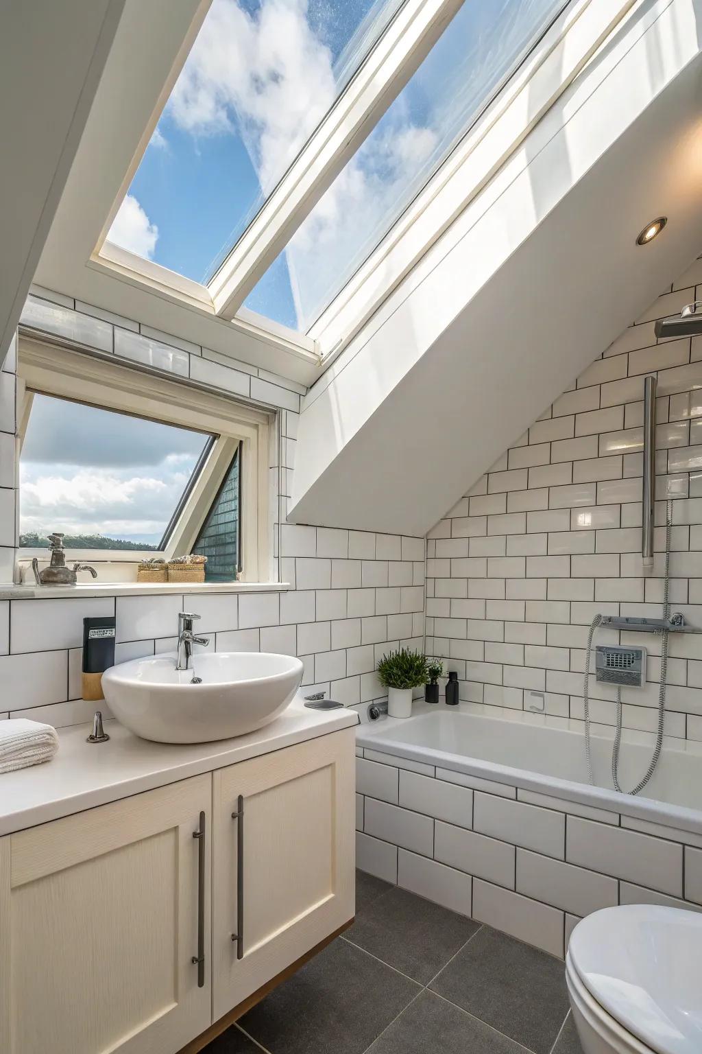 Natural lighting flooding in through an overhead window.