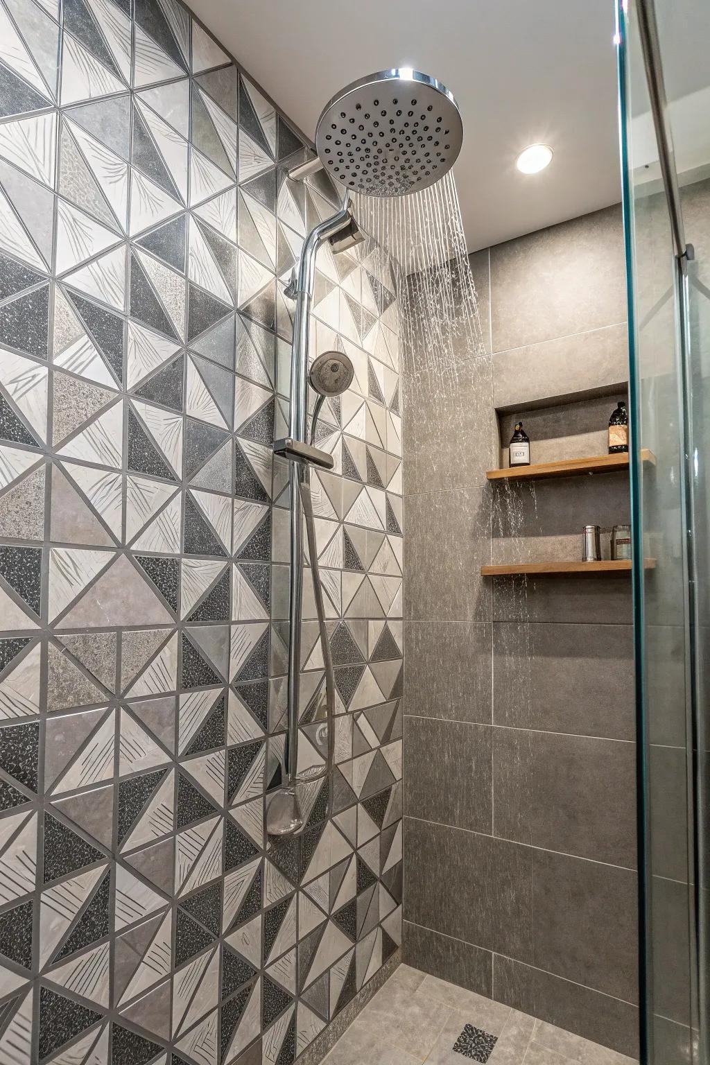 Numerical grey tiles for a modern shower design.