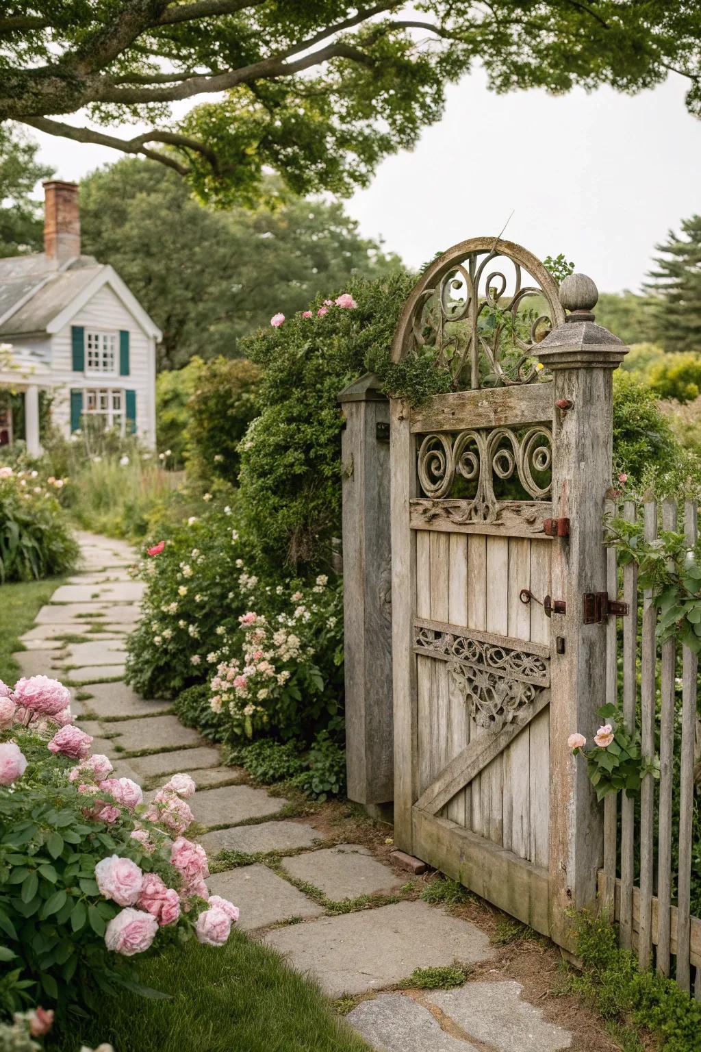 A retro entrance that incorporates character into the garden.