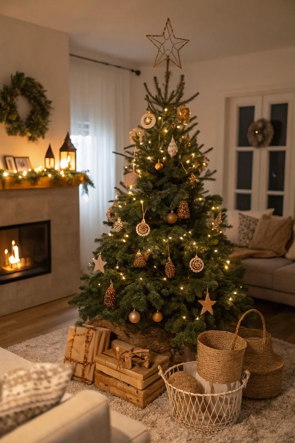 Rustic sophistication with timber ornaments.