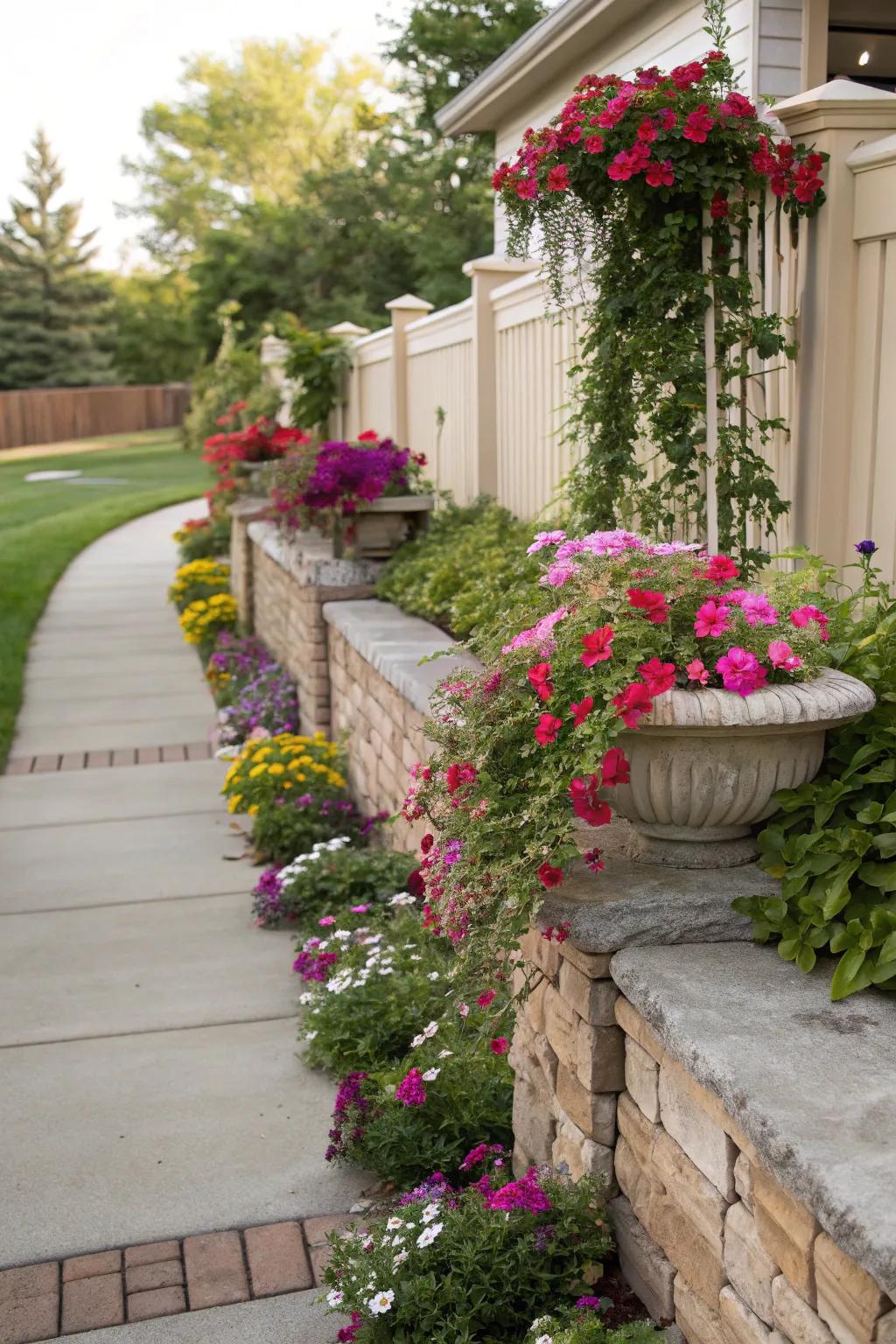 Vertical gardens contribute height and surprise.