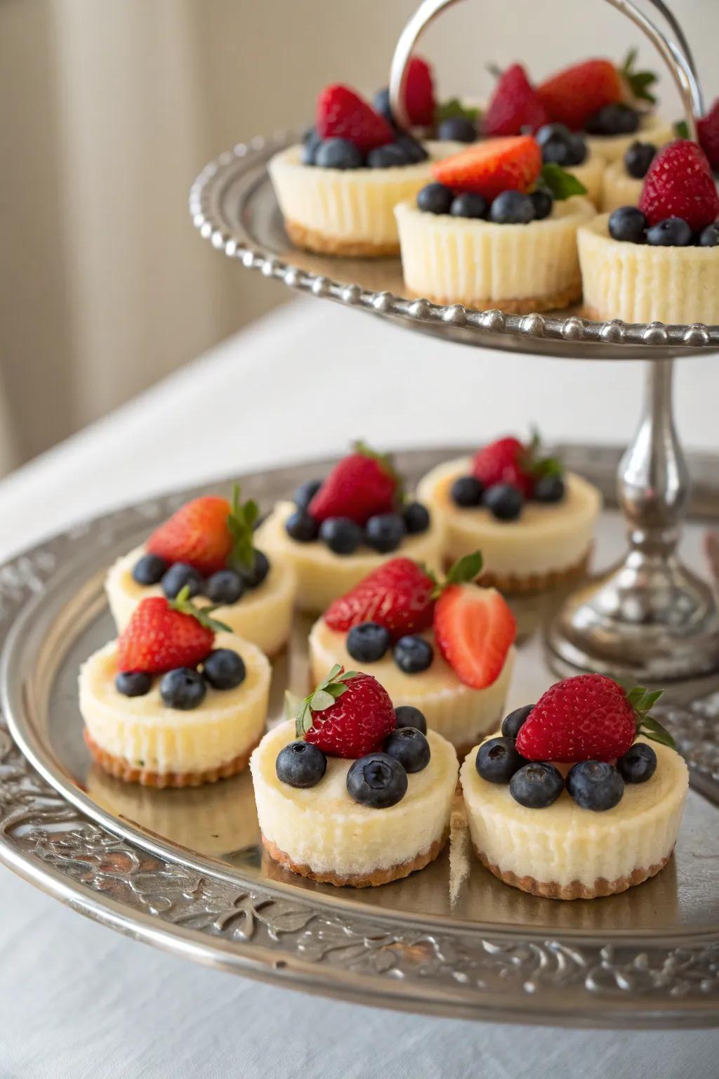 Refined petite cheesecake morsels layered with garden-fresh berries.