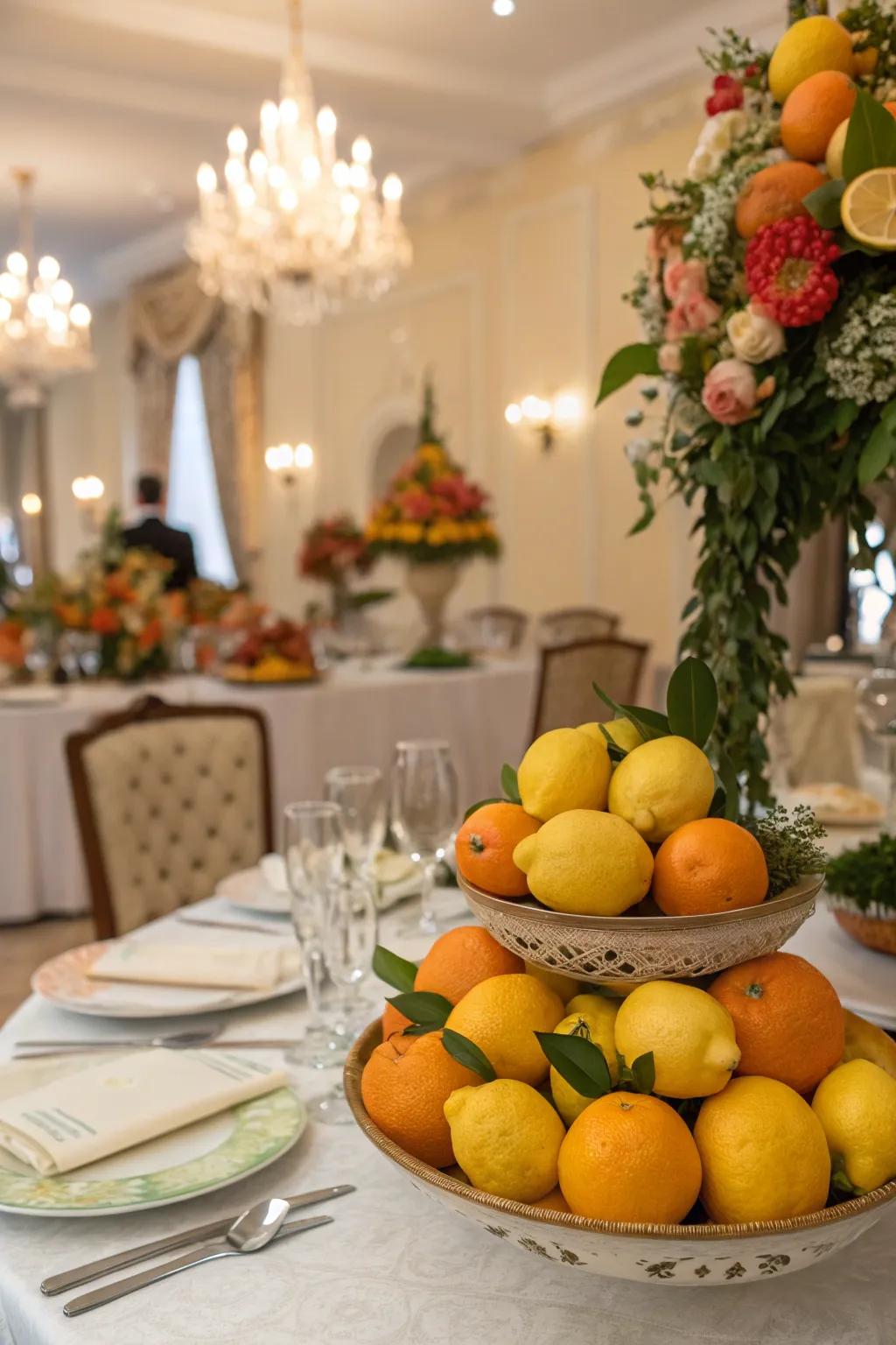Fresh and colorful fruit decorations.