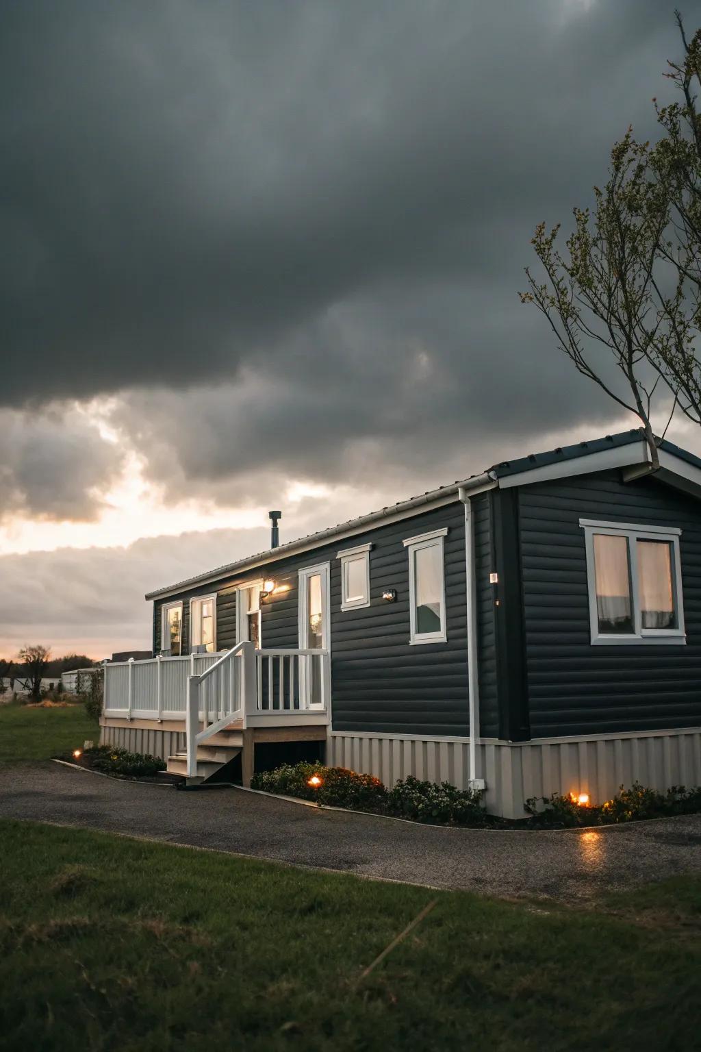 Deep charcoals inject drama and sophistication into your mobile home's facade.