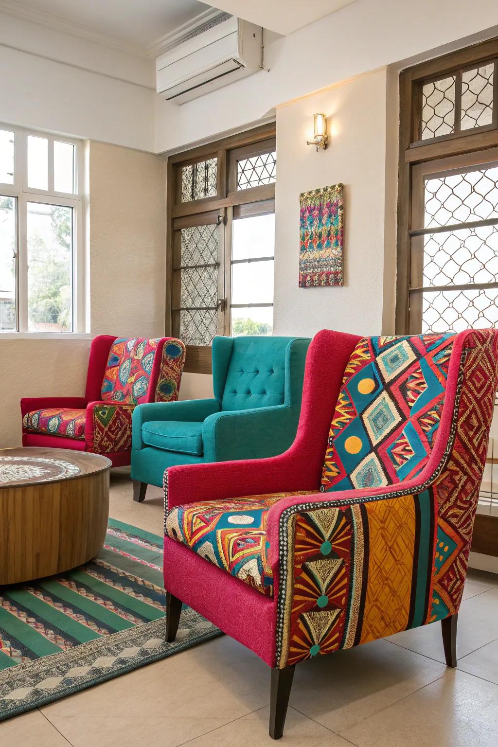 Eye-catching, conversation-starting vibrant upholstery.