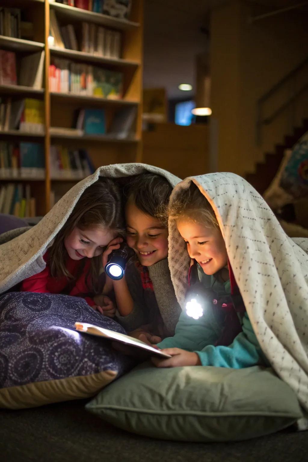 Storytelling lighted by flashlights contributes a snug and personal impression.