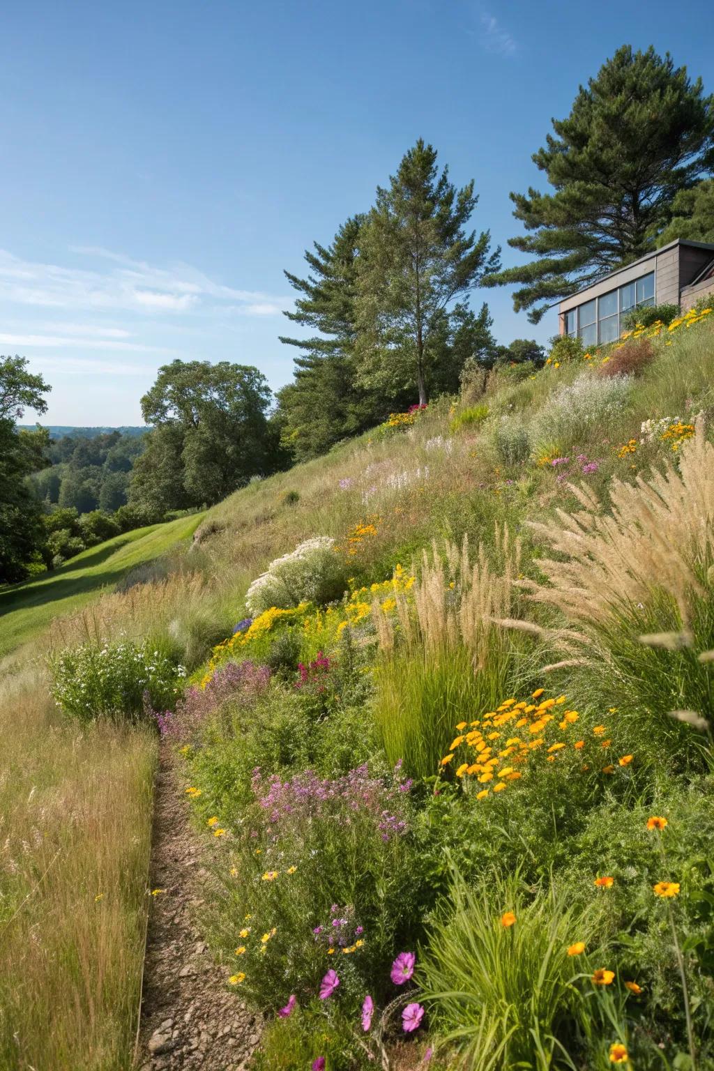 Local landscaping thrives beautifully on slopes.