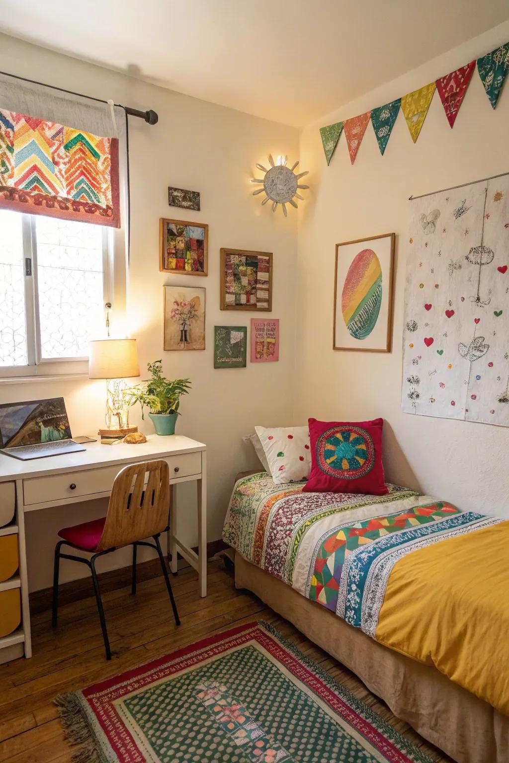 Splashes of color enliven modest Airbnb environments.