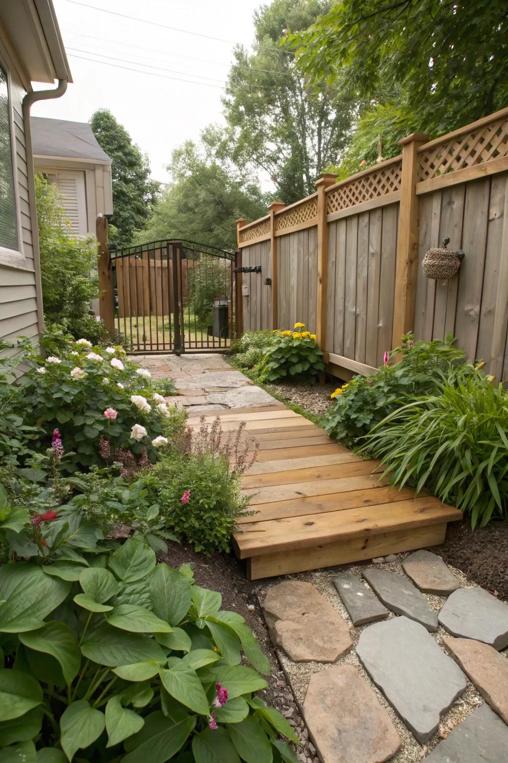 Organic materials such as timber and stone enhance your backyard's charm.