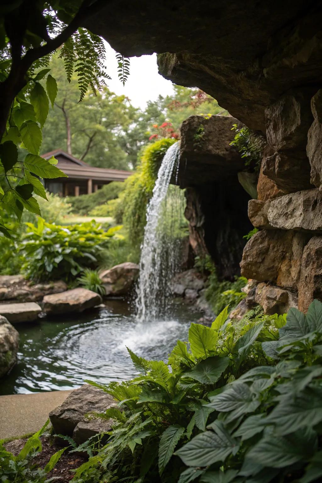 A concealed grotto waterfall delivers an enigmatic and enchanting retreat.