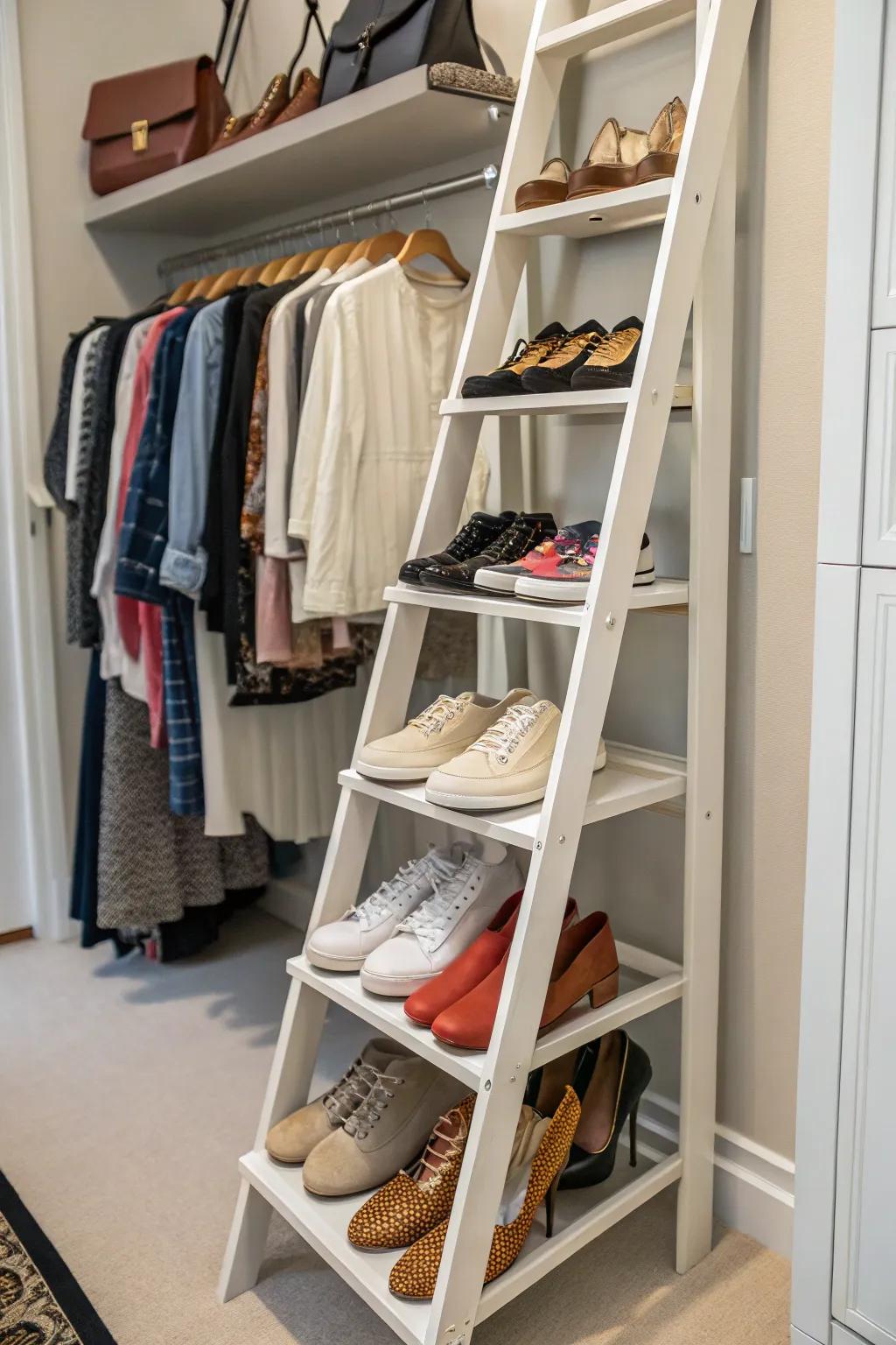 A shoe ladder offers an elegant footwear organization.