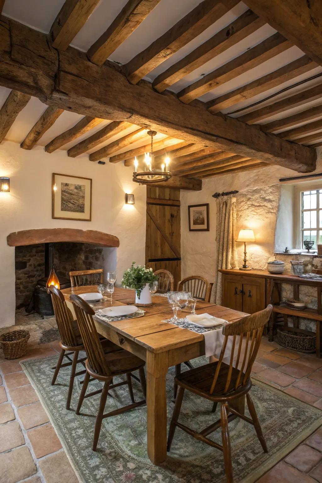 An earthy table introduces warmth and distinctiveness.