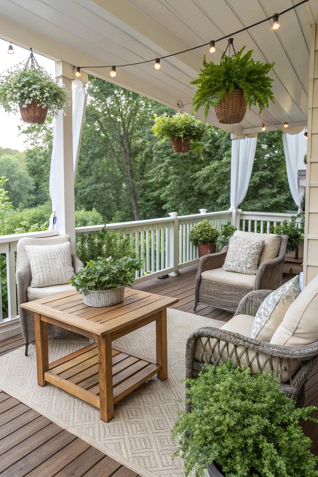 Nature is seamlessly incorporated with neutral hues, enhancing peace.