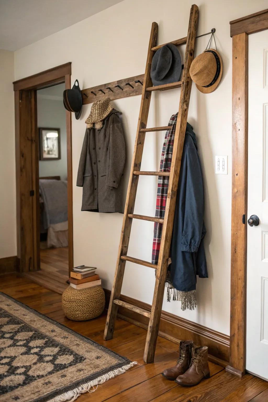 A country ladder adds charm and utility to compact spaces.