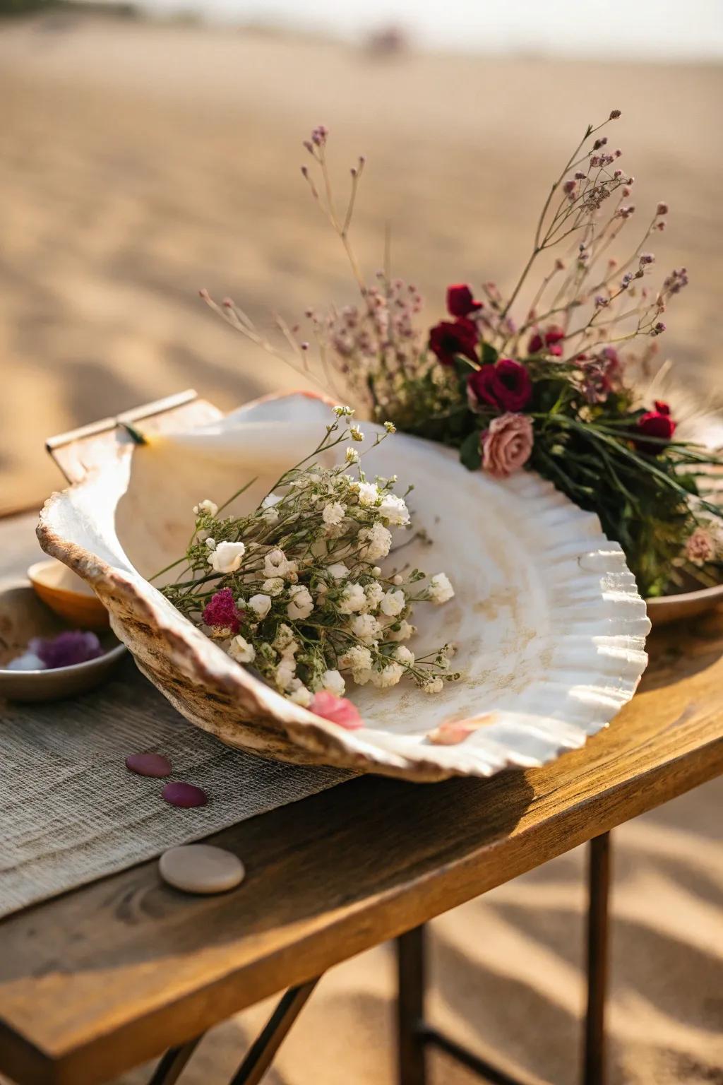 Seashells are apt to originate singular botanical showcases infused with coastal ambiance.