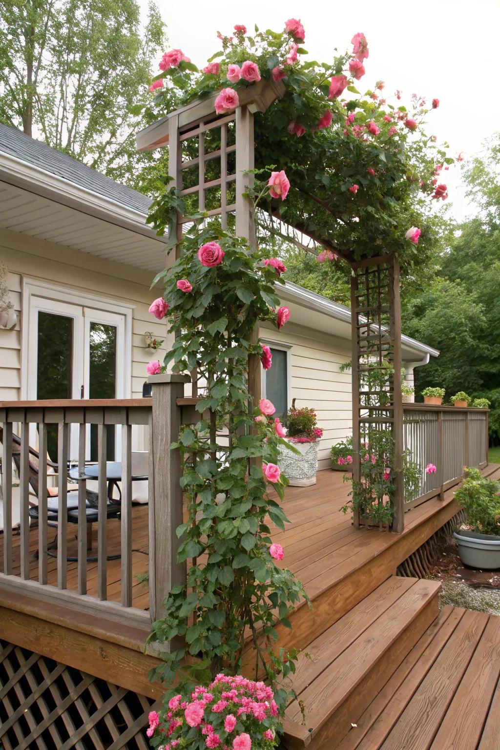 A trellis lends both elegance and utility to the deck.