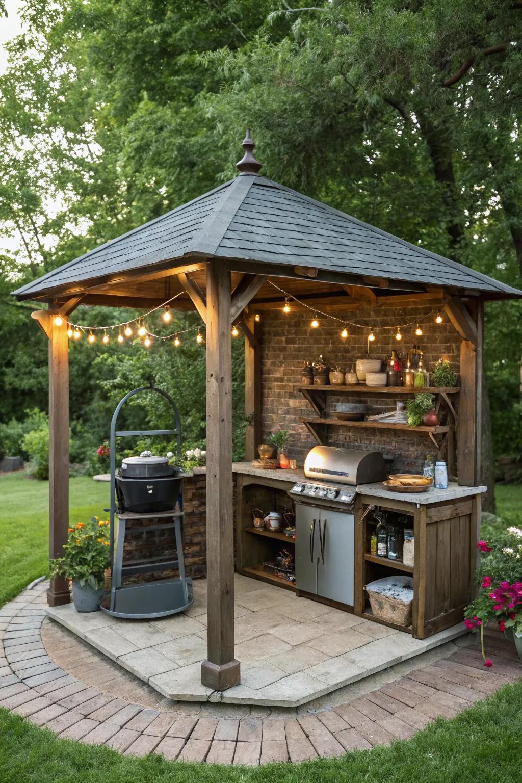 Barbecue and relax with a country-style gazebo arrangement.