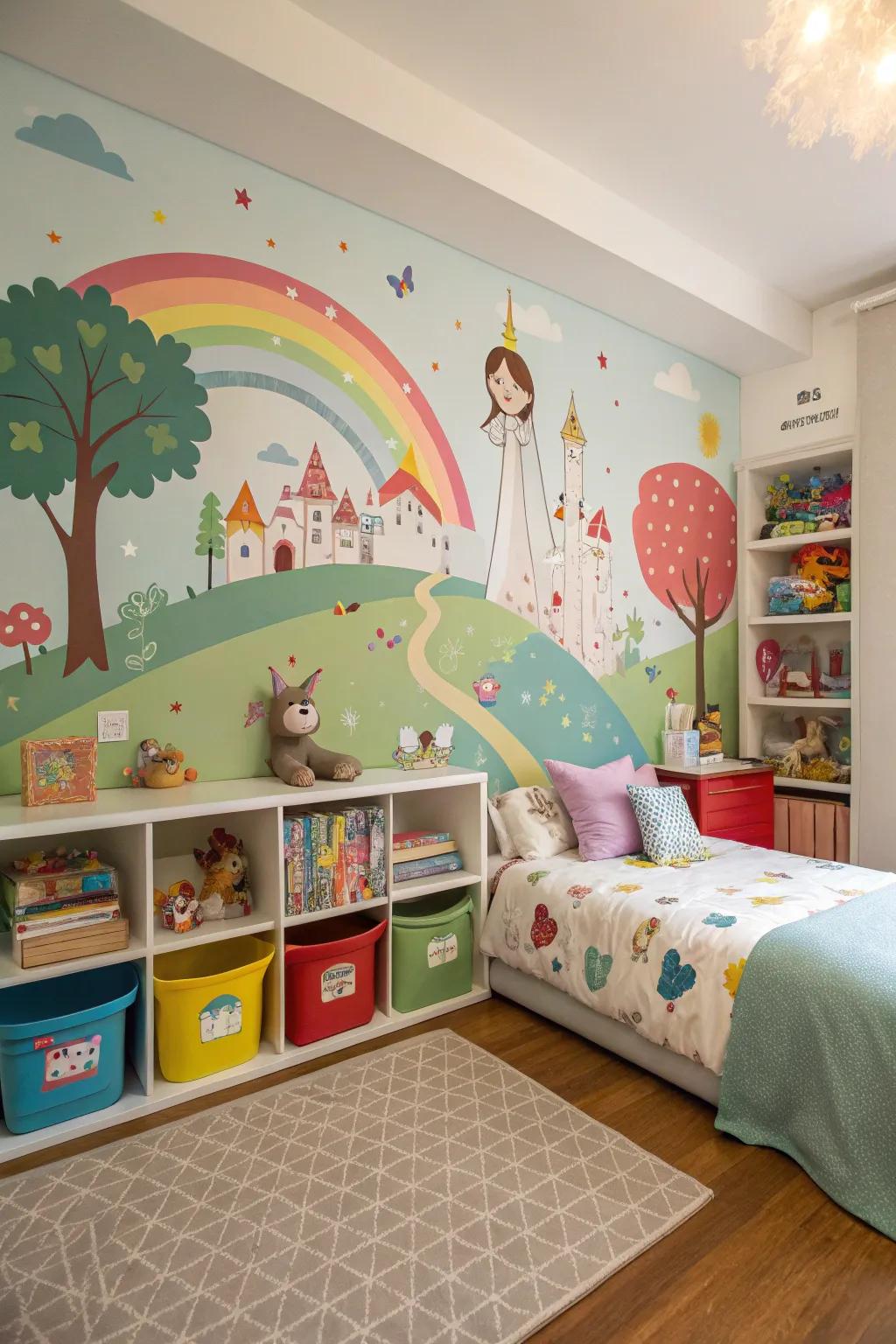 A wall painting gives the space more character and depth while also sparking creativity.