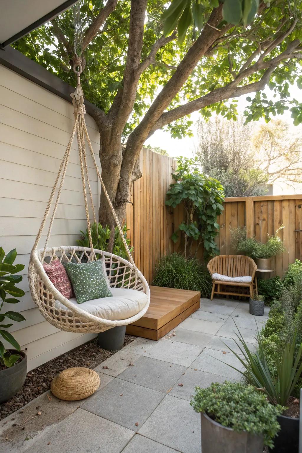 A suspended seat converts your space into a restful retreat.